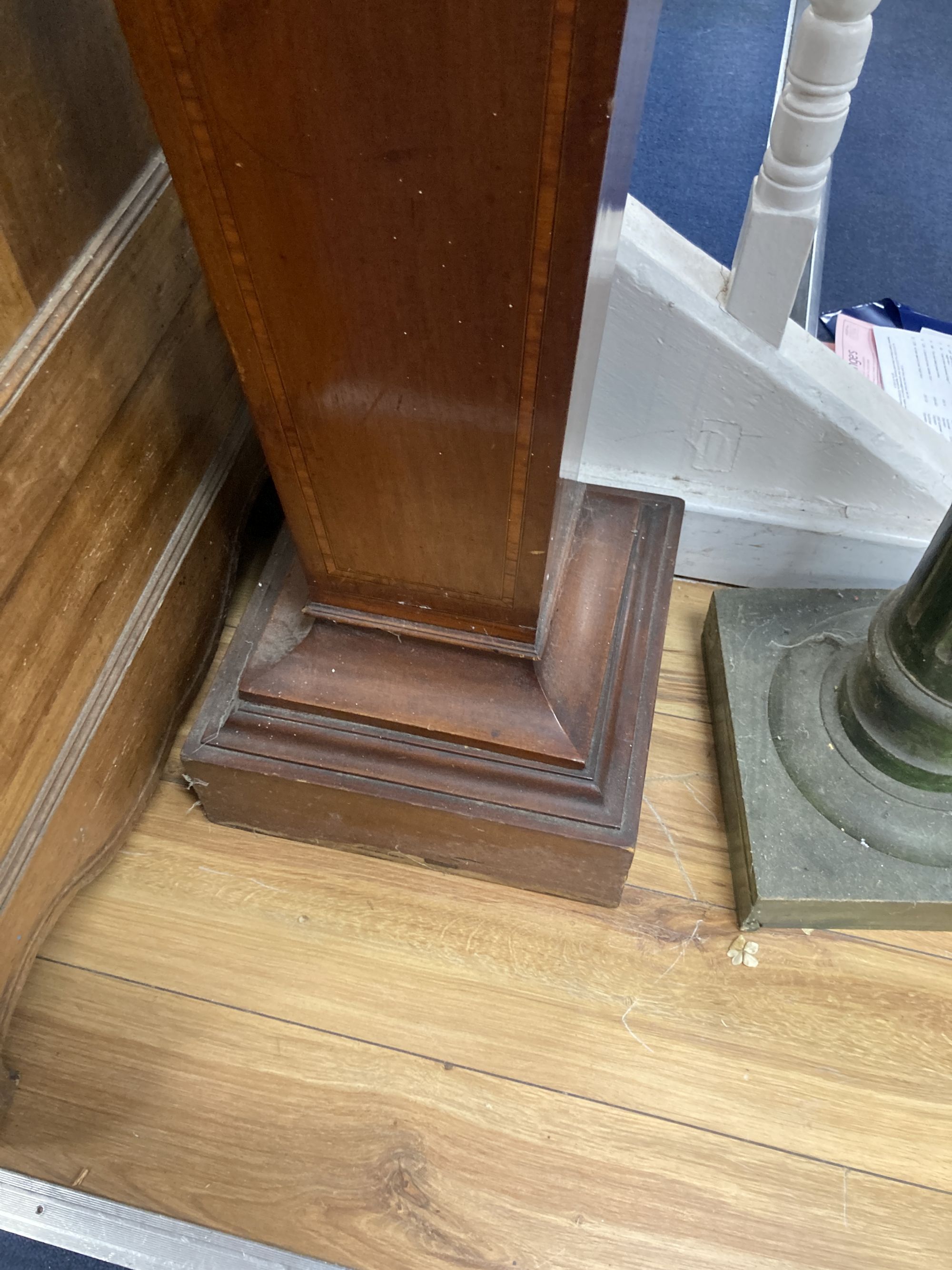 An Edwardian satinwood banded mahogany pedestal, height 112cm